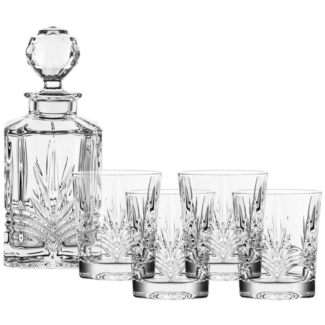 Galway Crystal Set of 4 Kells Whisky Tumblers with Decanter
